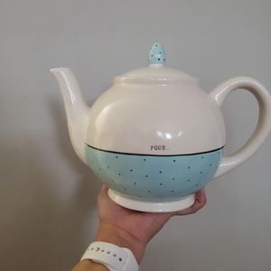 NEW | Rae Dunn | Ceramic Teapot | Cream/baby blue, polka dots